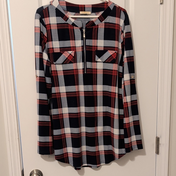 baikea Tops - Baikea Women's Plaid Tunic Shirt